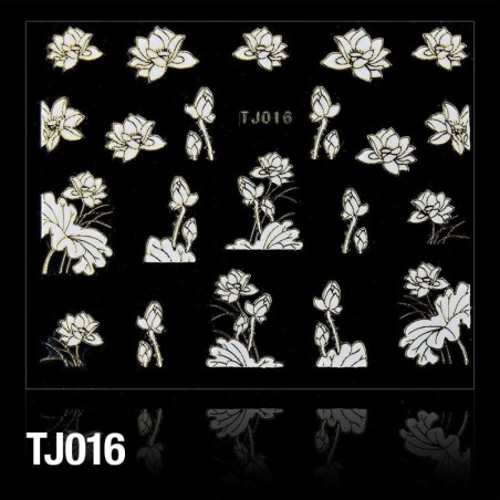 Holosticker Blumen TJ016 weiss-gold