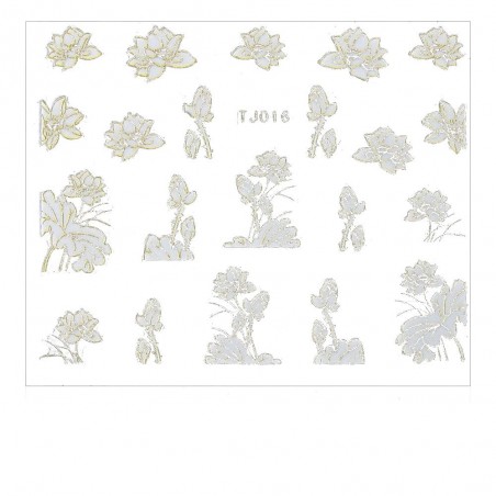 Holosticker Blumen TJ016 weiss-gold