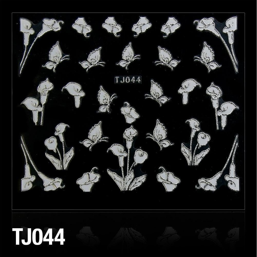 Holosticker Blumen TJ044 weiss-silber